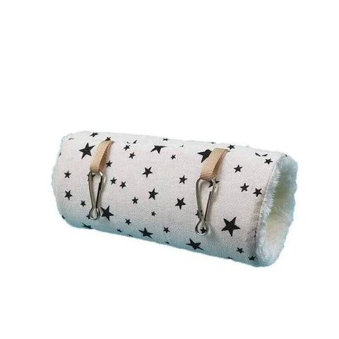 Hanging Tunnel Hammock for Guinea Pigs and Hamsters - White with Black Stars, Medium (12 x 12 x 27 cm)