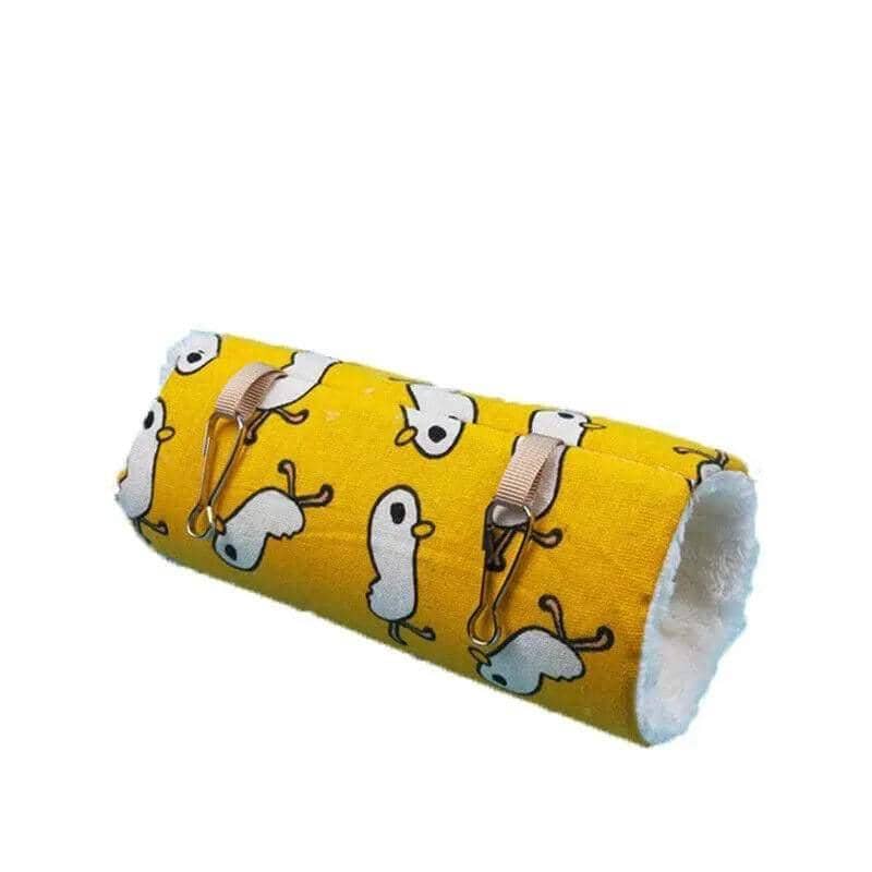 Hanging Tunnel Hammock for Guinea Pigs and Hamsters - Yellow Duck Print, Medium (12 x 12 x 27 cm)