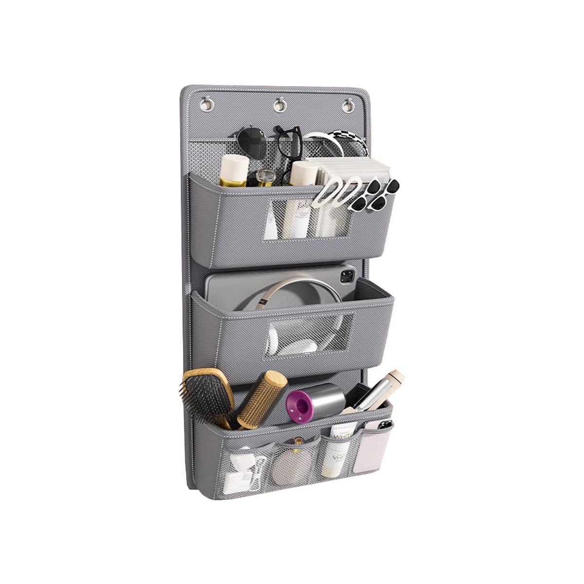 Hanging Wall Door Storage Bag Organiser Multi Pocket Grey - 3 Tier, 40 x 90 cm