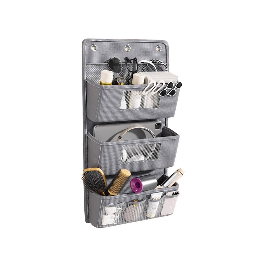 Hanging Wall Door Storage Bag Organiser Multi Pocket Grey - 3 Tier, 40 x 90 cm