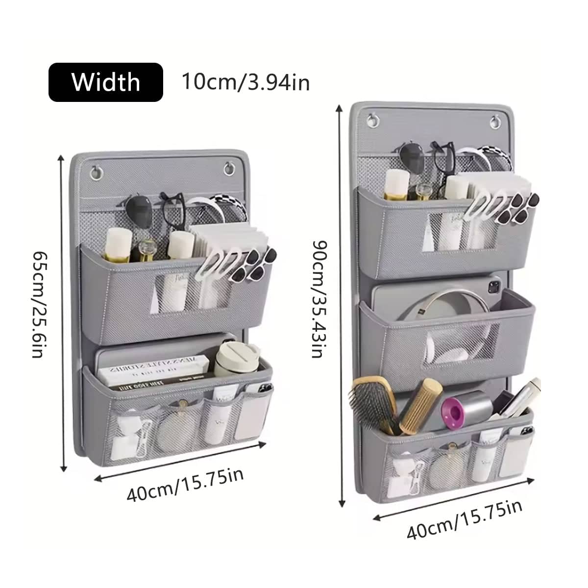 Hanging Wall Door Storage Bag Organiser Multi Pocket Grey - 3 Tier, 40 x 90 cm - view 4