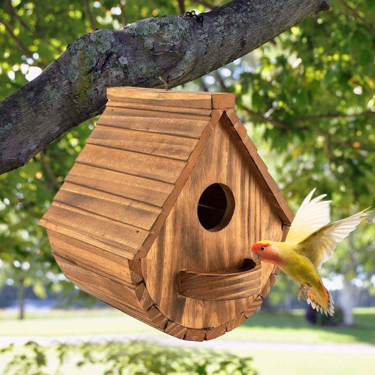 Hanging Wooden Birdhouse for Garden and Backyard, Outdoor Bird Shelter - view 5