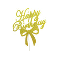 Happy Birthday Acrylic Cake Topper Party Decoration - Gold-Bowknot