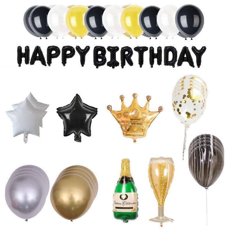 Happy Birthday Balloon Garland Kit - Black, Pack of 96