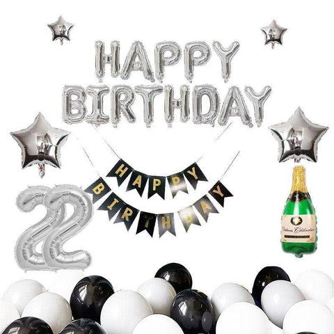 Happy Birthday Balloon Garland Kit - Black and Silver, Pack of 47