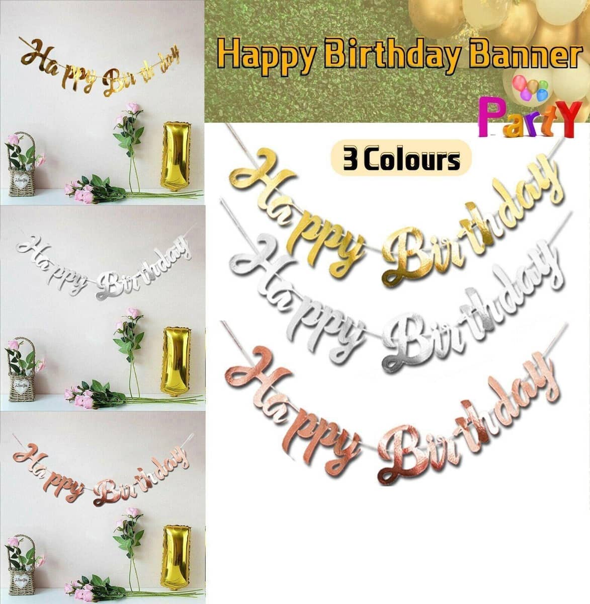 Happy Birthday Banner, Paper Bunting - Rose Gold - view 2