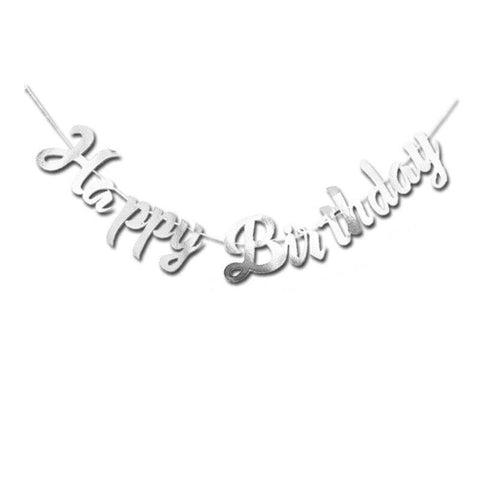 Happy Birthday Banner, Paper Bunting - Silver