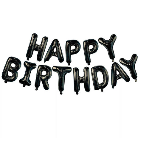 Happy Birthday Foil Balloon Letters Banner Set, Pack of 13 - Black