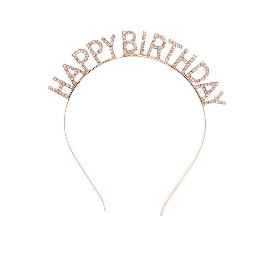 Happy Birthday Headband with Rhinestone Crown - Gold