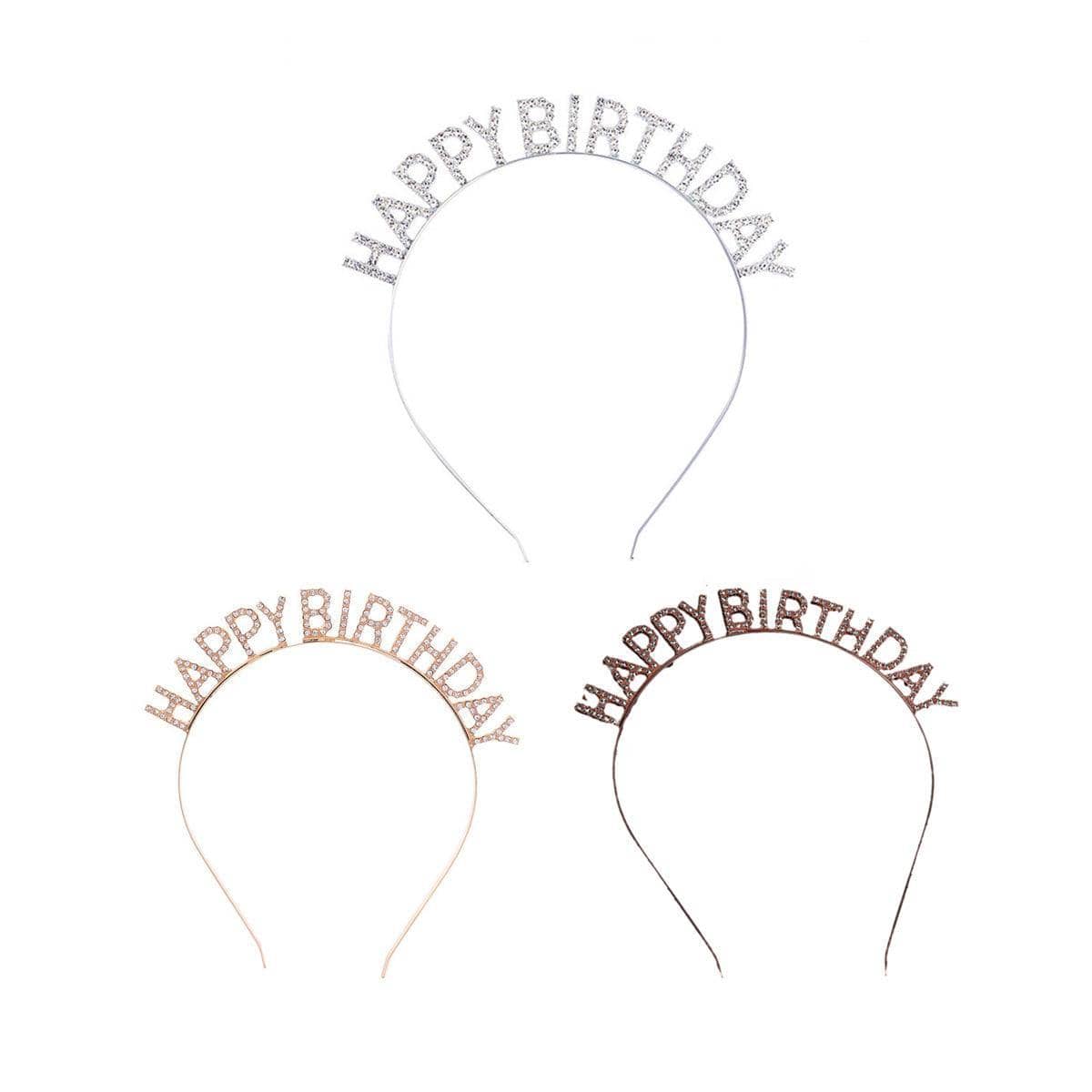 Happy Birthday Headband with Rhinestone Crown - Silver - view 3