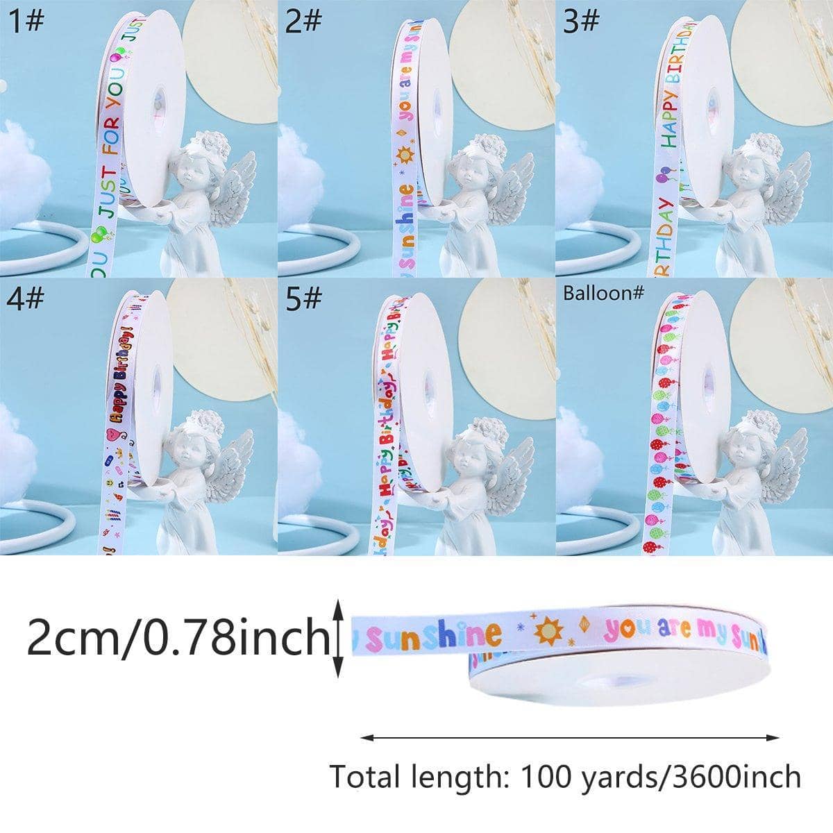 Happy Birthday Printed Ribbon 2 cm x 100 Yards - Heart Balloon, Candles and Party Hats - view 4