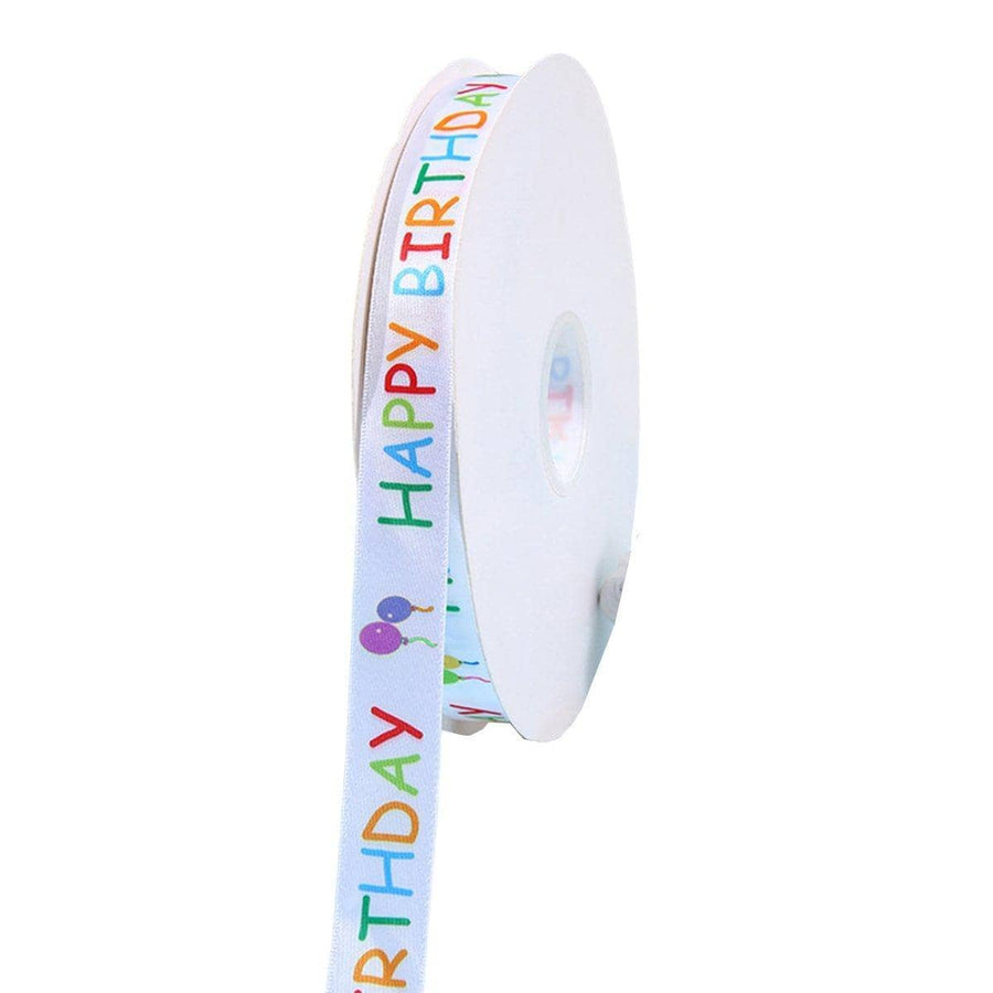 Happy Birthday Printed Ribbon 2 cm x 100 Yards - Rainbow Capital Letters and Balloons