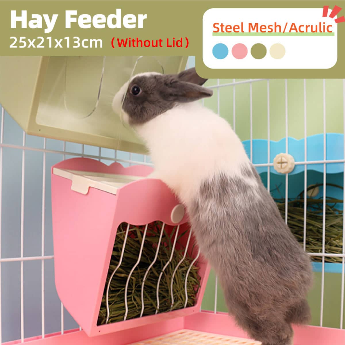Hay Feeder Rack for Rabbits and Guinea Pigs - White, Acrylic Front - view 2