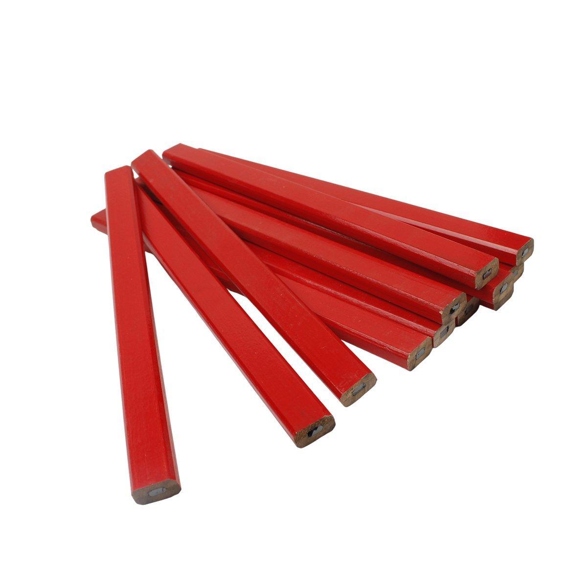 HB Flat Carpenter Marking Pencils, 175 mm, Pack of 12 - Red