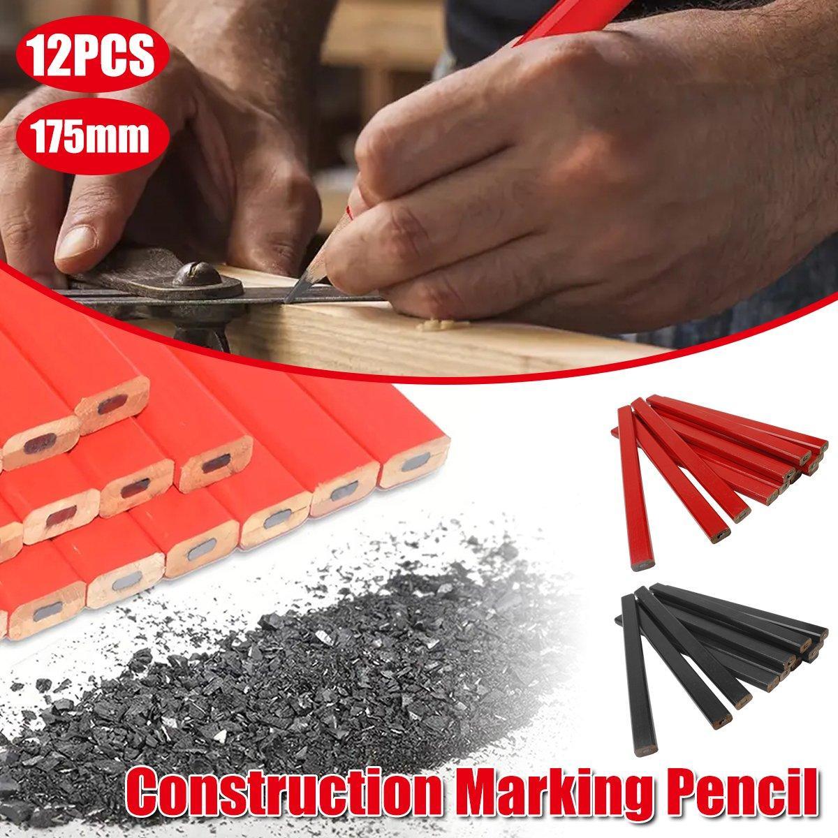 HB Flat Carpenter Marking Pencils, 175 mm, Pack of 12 - Red - view 2
