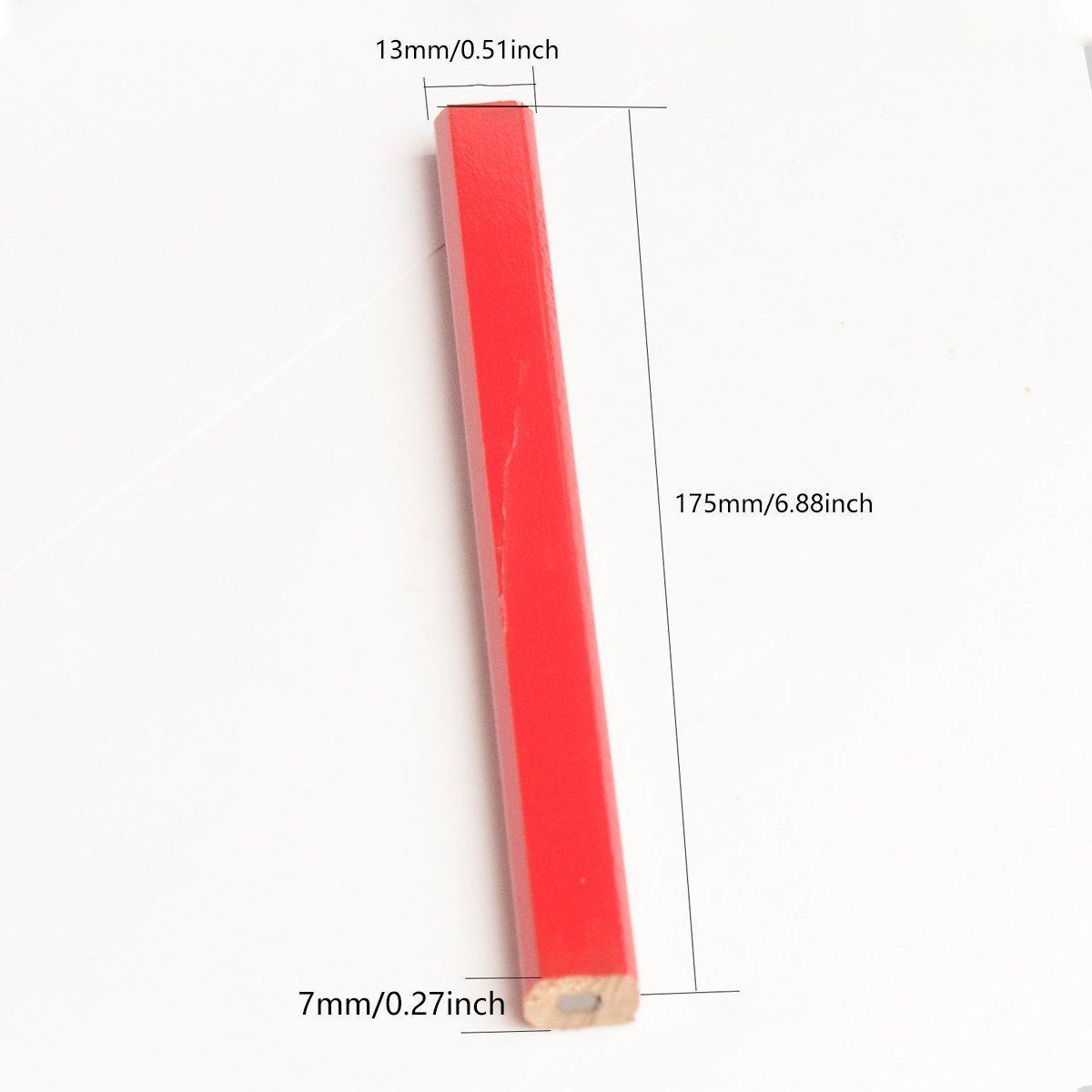 HB Flat Carpenter Marking Pencils, 175 mm, Pack of 12 - Red - view 4