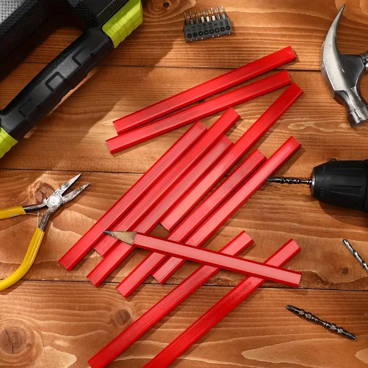 HB Flat Carpenter Marking Pencils, 175 mm, Pack of 12 - Red - view 5