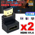 HDMI Right Angle Adapter, Male to Female 90 Degree, Pack of 2 - Black