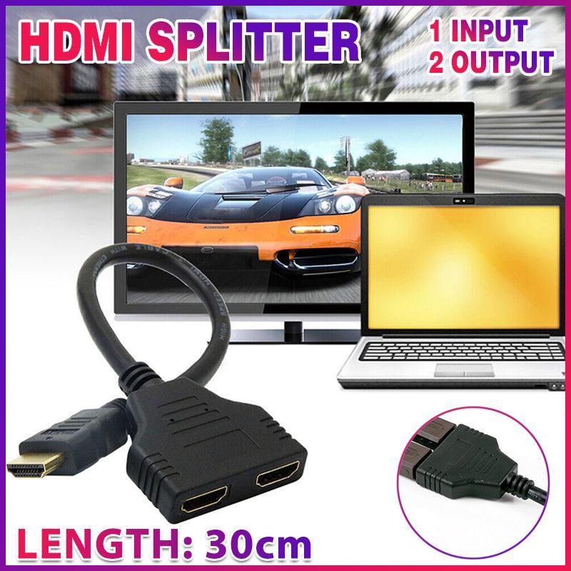 HDMI Splitter Cable Adapter, 1 Input 2 Outputs, 1080p Dual Display Duplicator