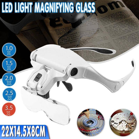 Head Magnifier with LED Light and 5 Lenses - White