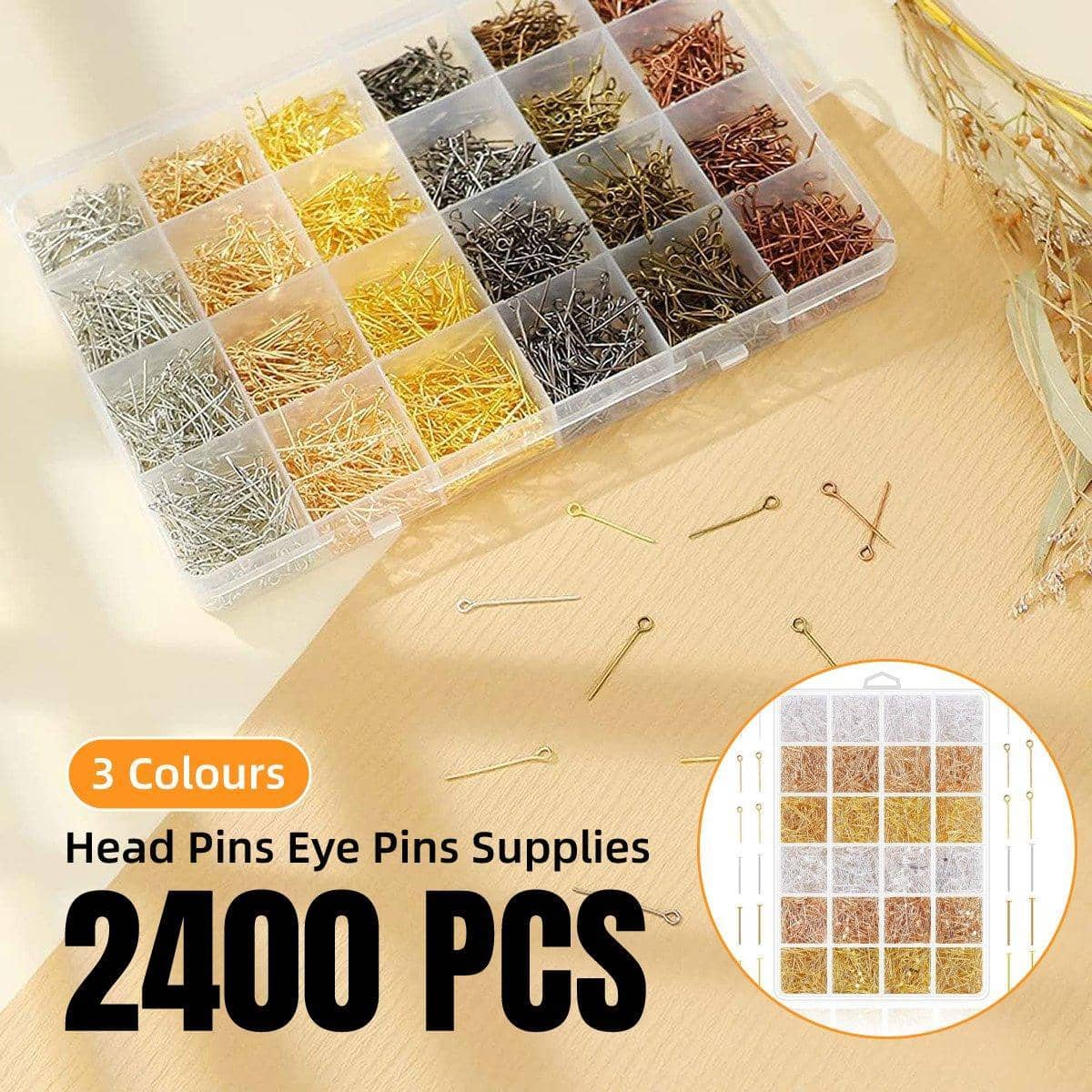 Head Pin and Eye Pin Set for Jewellery Making, Pack of 2400