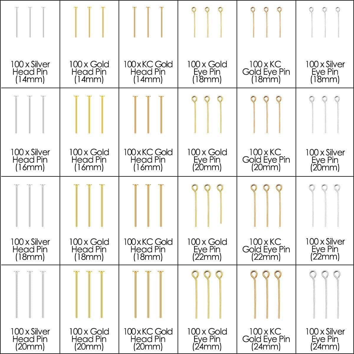 Head Pin and Eye Pin Set for Jewellery Making, Pack of 2400 - view 3