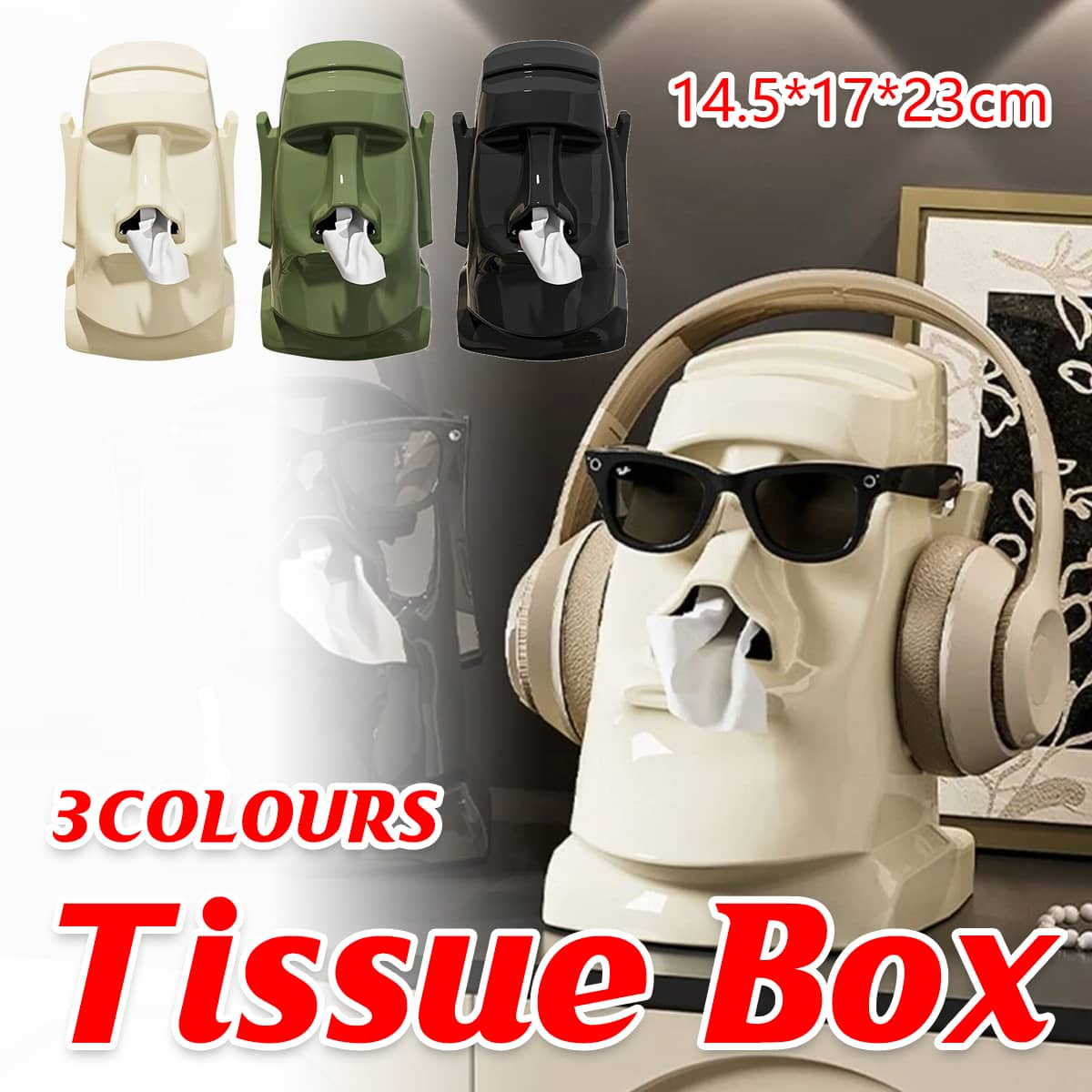 Head-Shaped Tissue Box with Headphone and Glasses Stand - Black - view 2