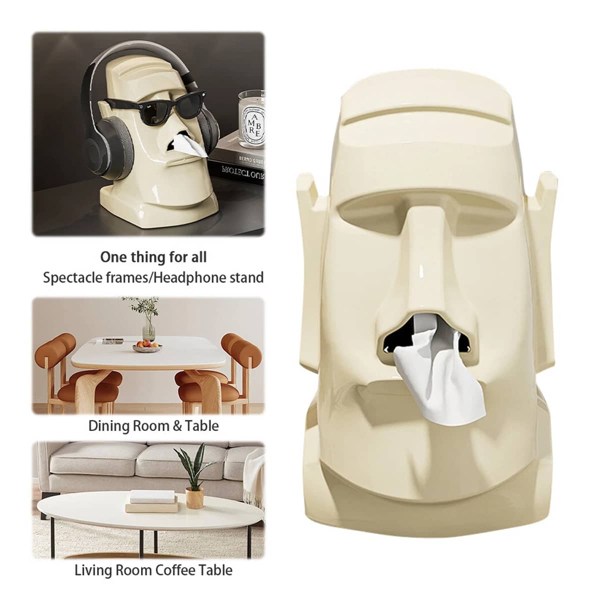 Head-Shaped Tissue Box with Headphone and Glasses Stand - Black - view 5