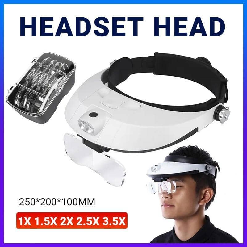Headband Magnifier with LED Light and 5 Lenses for Reading and Jewellery Work