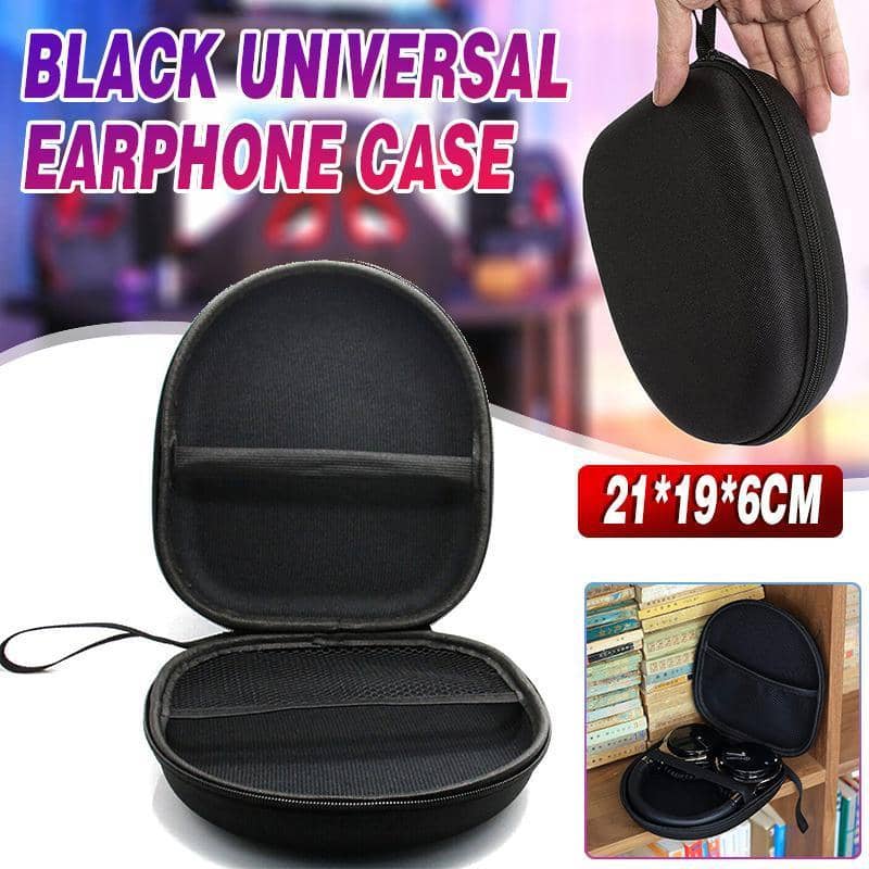 Headphone Hard Carrying Case with Mesh Pocket, 21 x 19 x 6 cm - Black