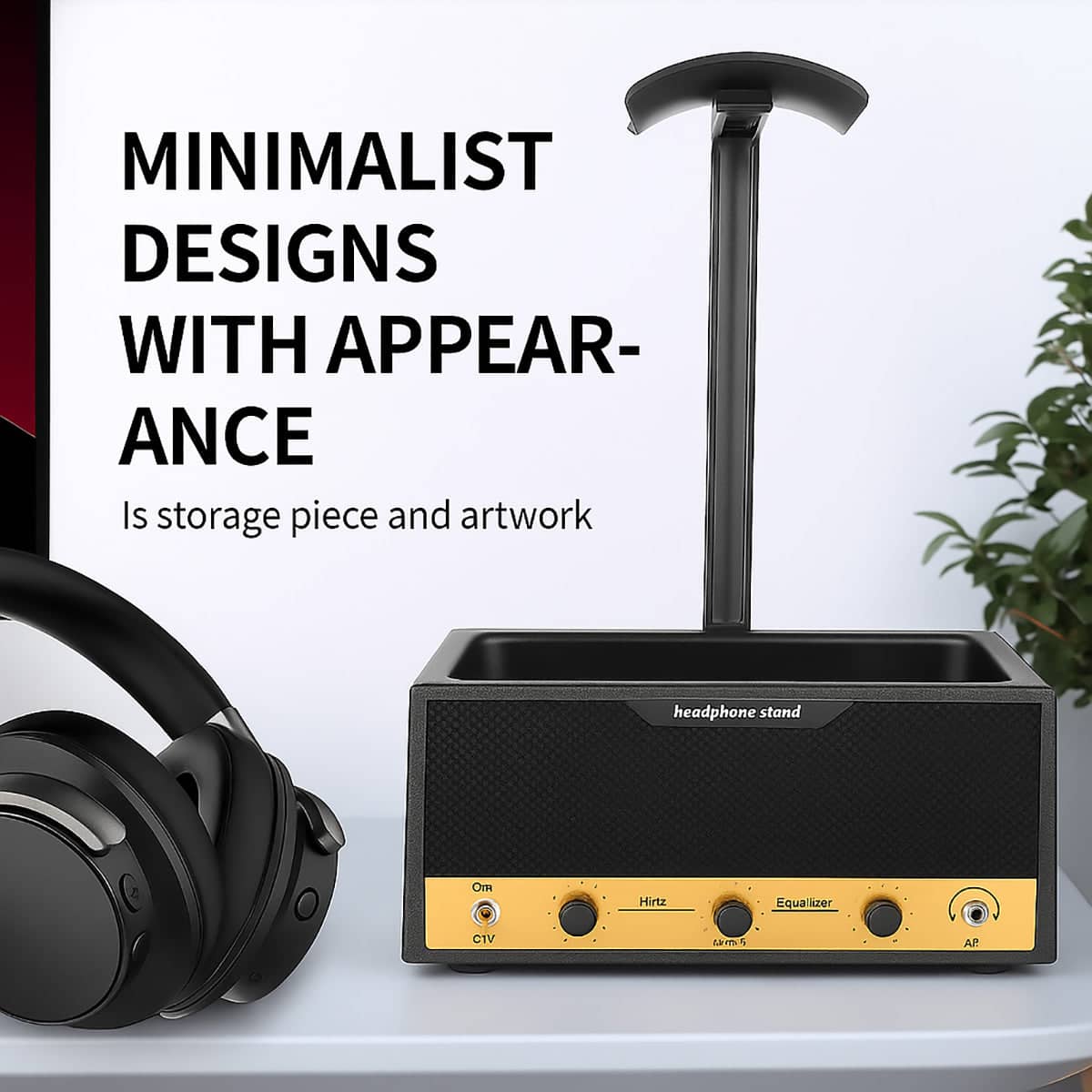 Headphone Stand Holder Speaker Shaped with Storage Box for Gaming Desk - view 5