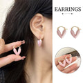 Heart Dangle Earrings with Pink Enamel and Latch Backs