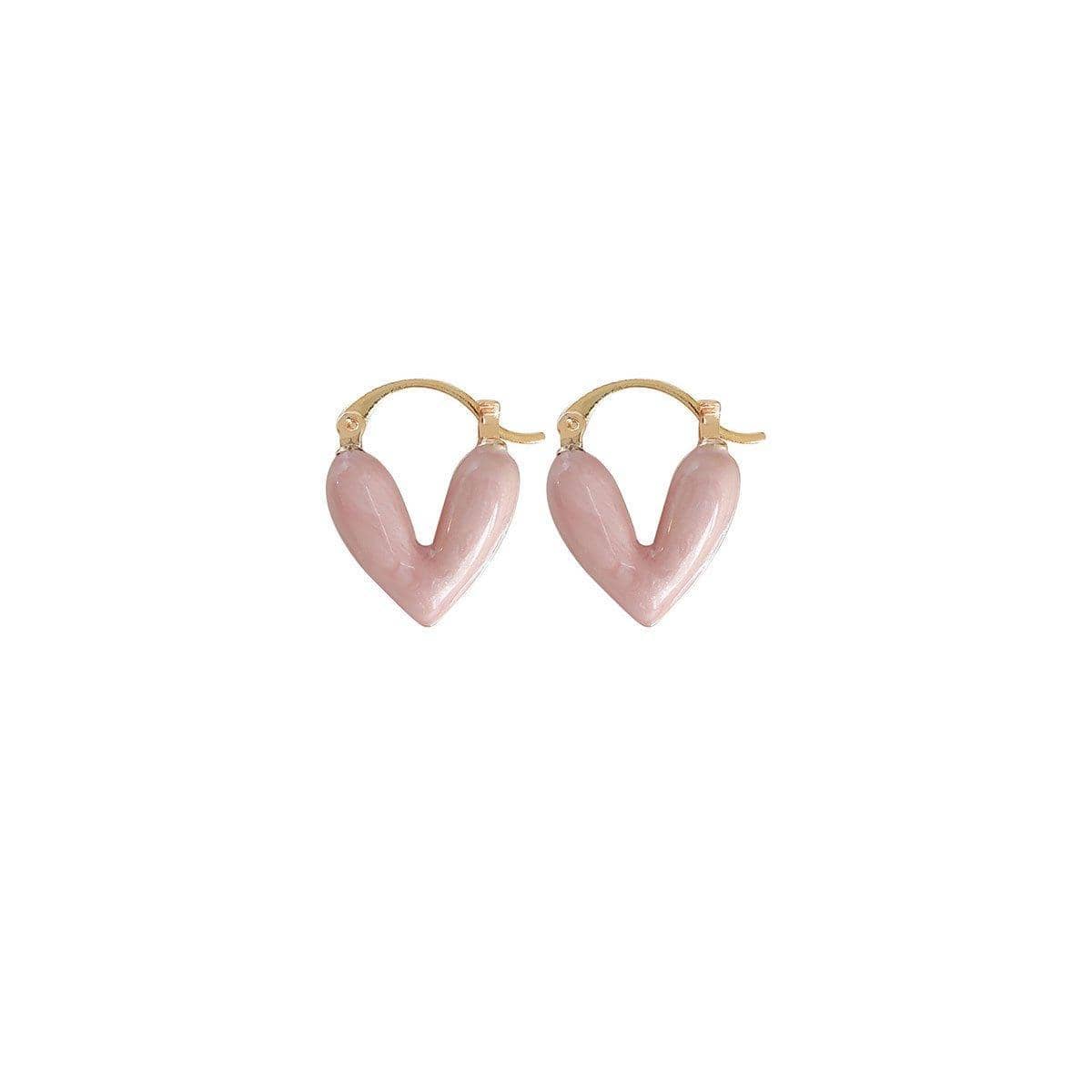 Heart Dangle Earrings with Pink Enamel and Latch Backs - view 2