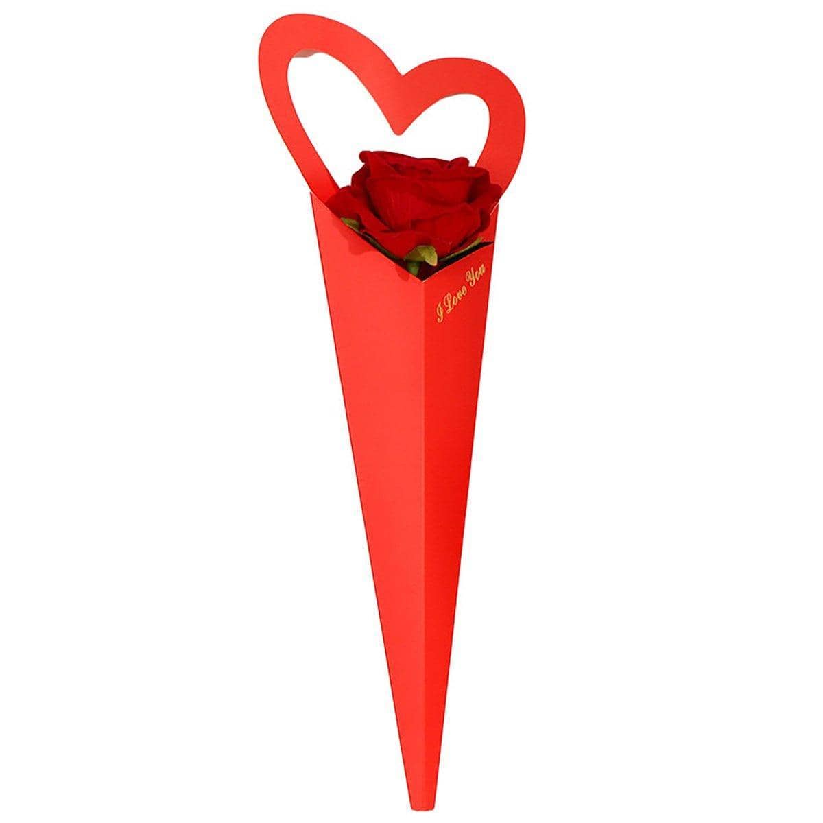 Heart Handle Single Flower Gift Boxes - Red, Pack of 50