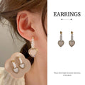 Heart Love Stud Earrings with Faux Pearls and Rhinestones for Women