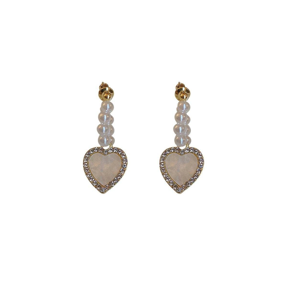 Heart Love Stud Earrings with Faux Pearls and Rhinestones for Women - view 2