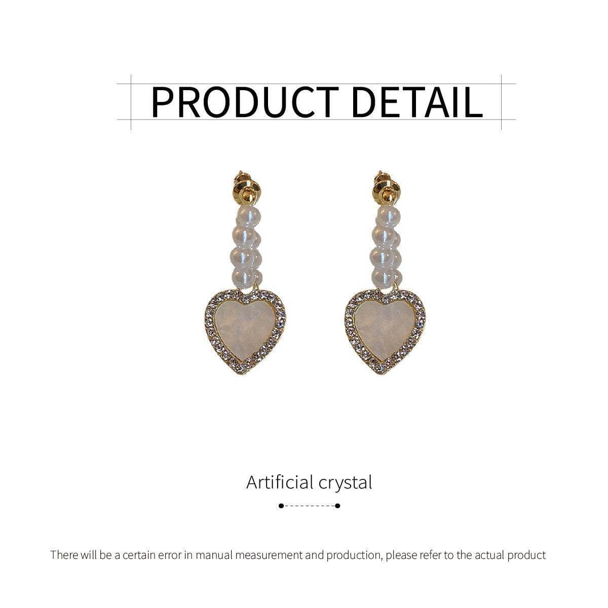 Heart Love Stud Earrings with Faux Pearls and Rhinestones for Women - view 3