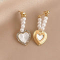 Heart Love Stud Earrings with Faux Pearls and Rhinestones for Women - view 4