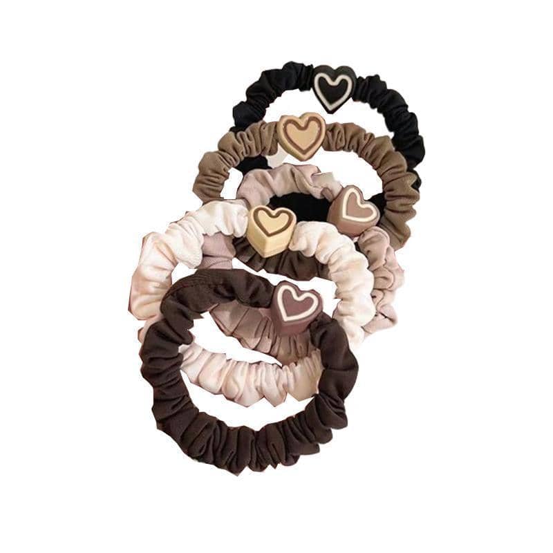 Heart Motif Fabric Scrunchies, Pack of 5 - Elastic Ponytail Holders - view 2
