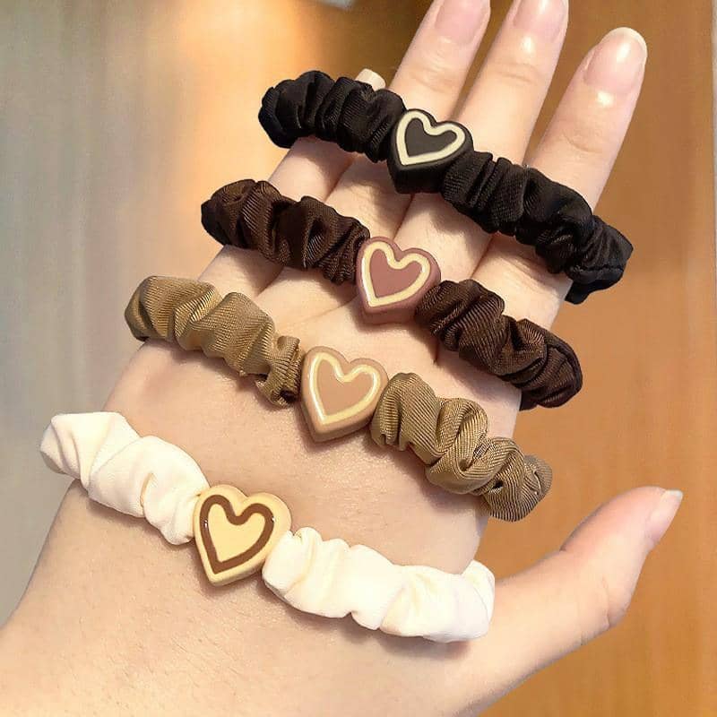 Heart Motif Fabric Scrunchies, Pack of 5 - Elastic Ponytail Holders - view 4