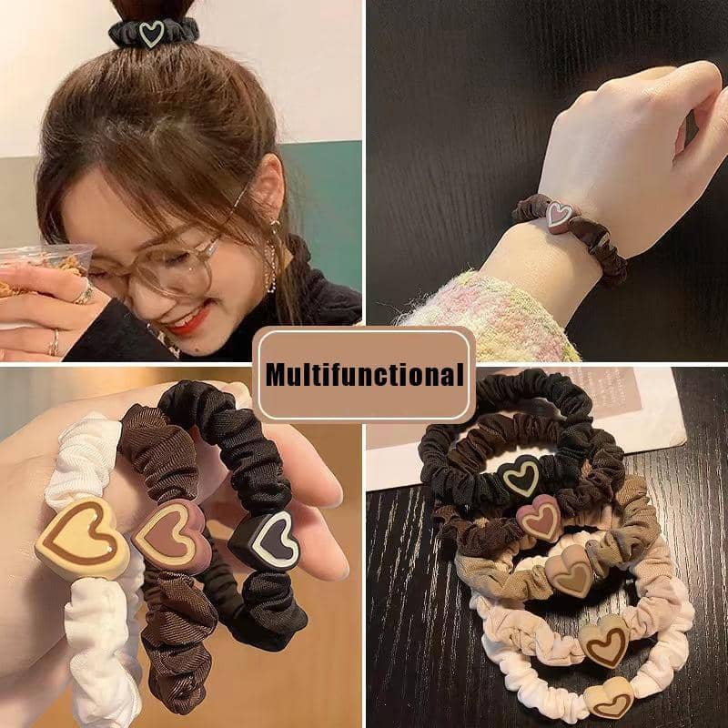 Heart Motif Fabric Scrunchies, Pack of 5 - Elastic Ponytail Holders - view 5