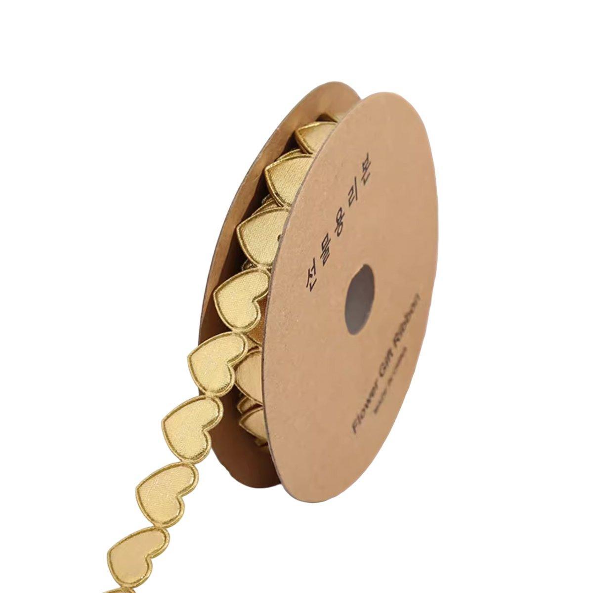 Heart Satin Ribbon Roll, 1.5 cm x 9 m - Gold