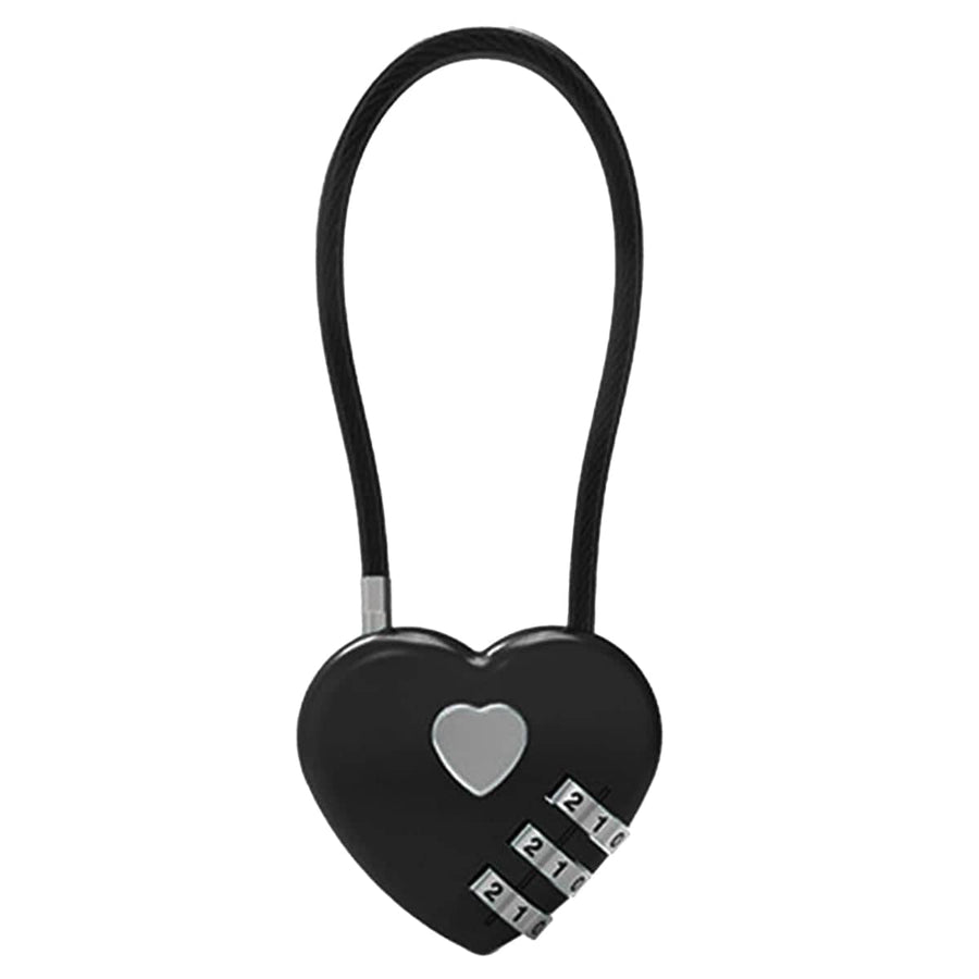 Heart Shaped Combination Cable Lock for Luggage and Bags - Black