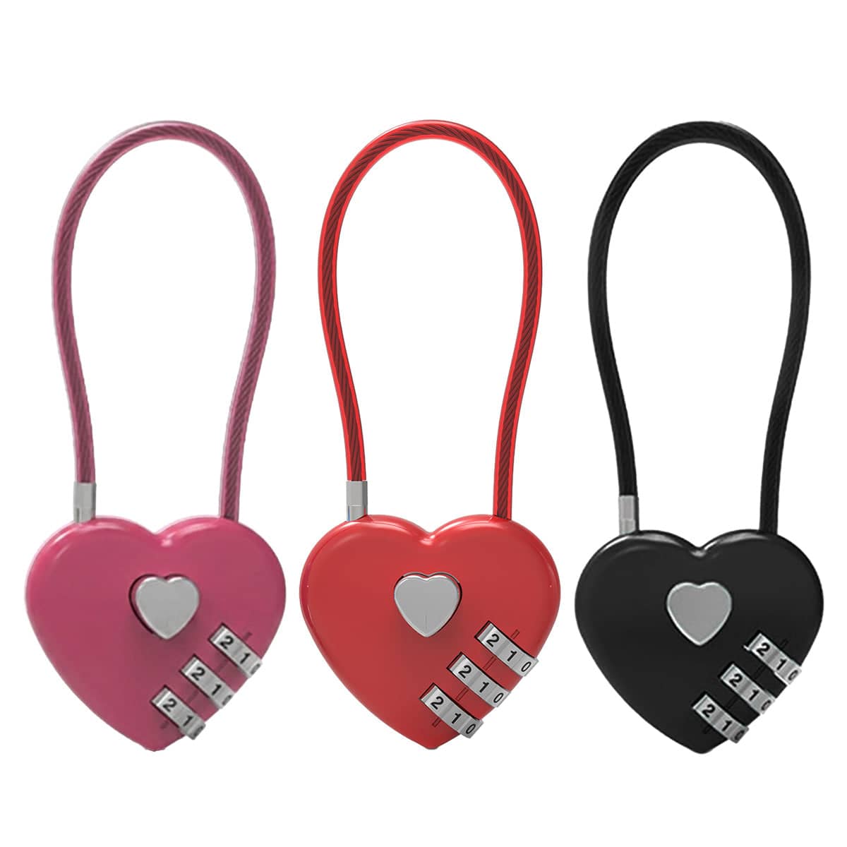 Heart Shaped Combination Cable Lock for Luggage and Bags - Black - view 3