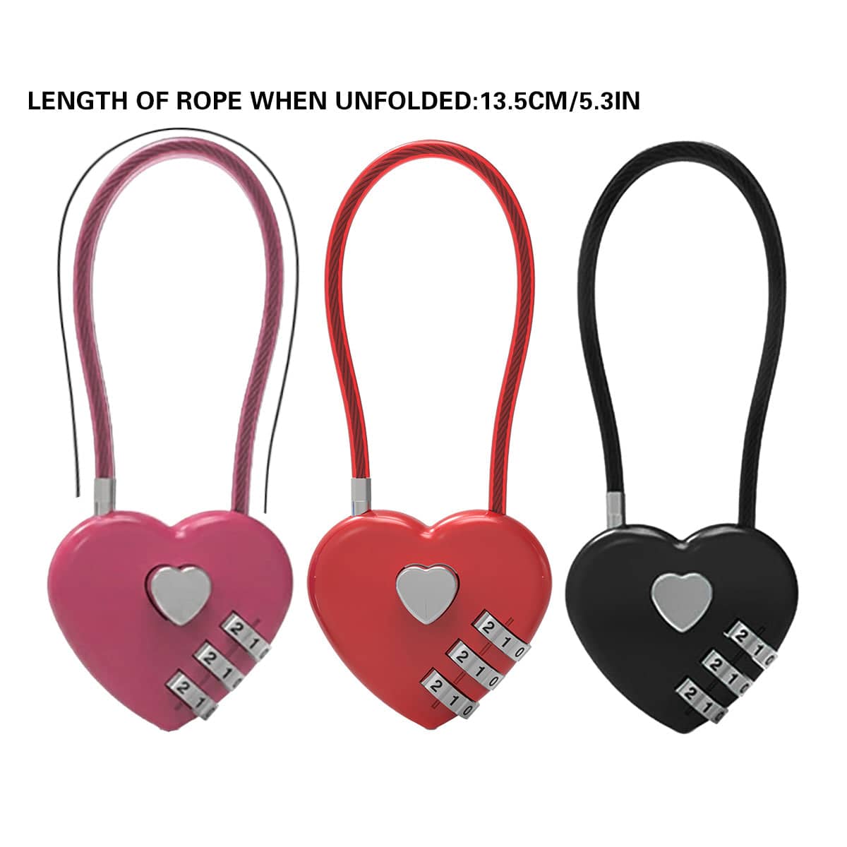 Heart Shaped Combination Cable Lock for Luggage and Bags - Black - view 4