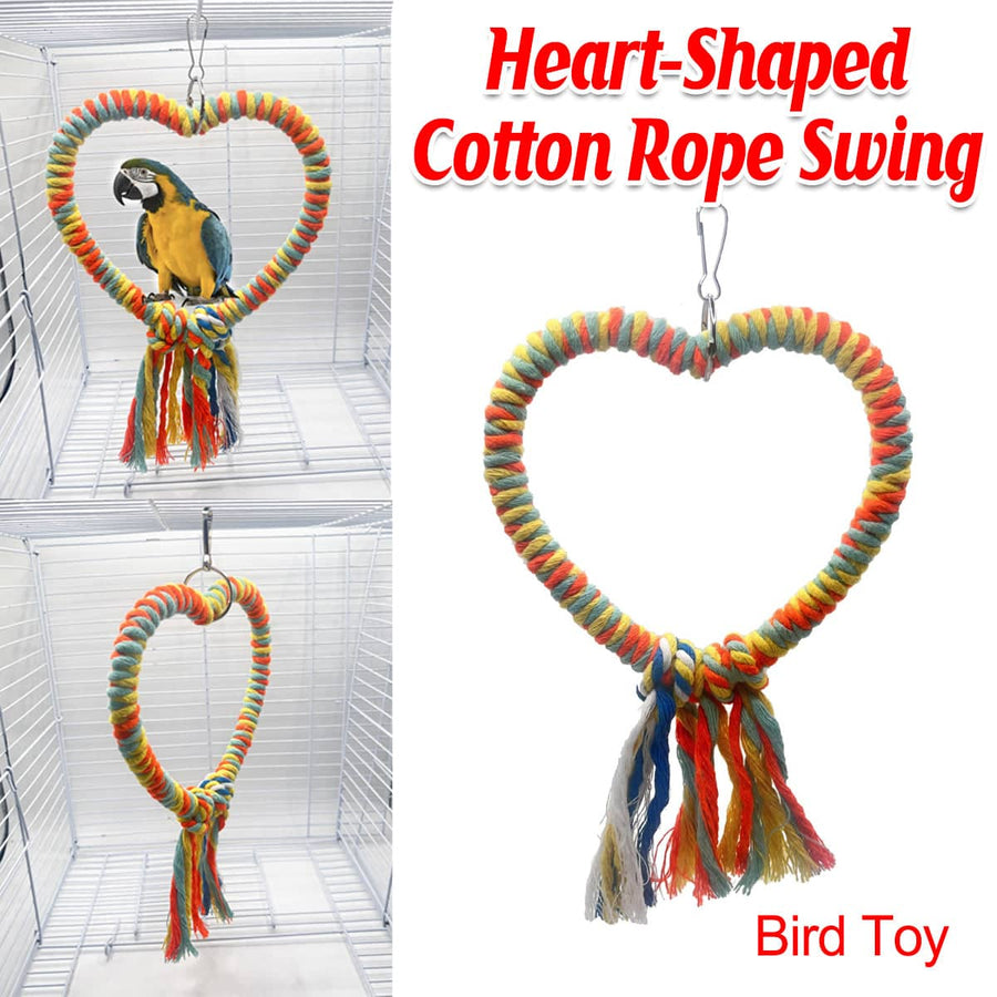Heart Shaped Cotton Rope Bird Swing Perch, Multicolour