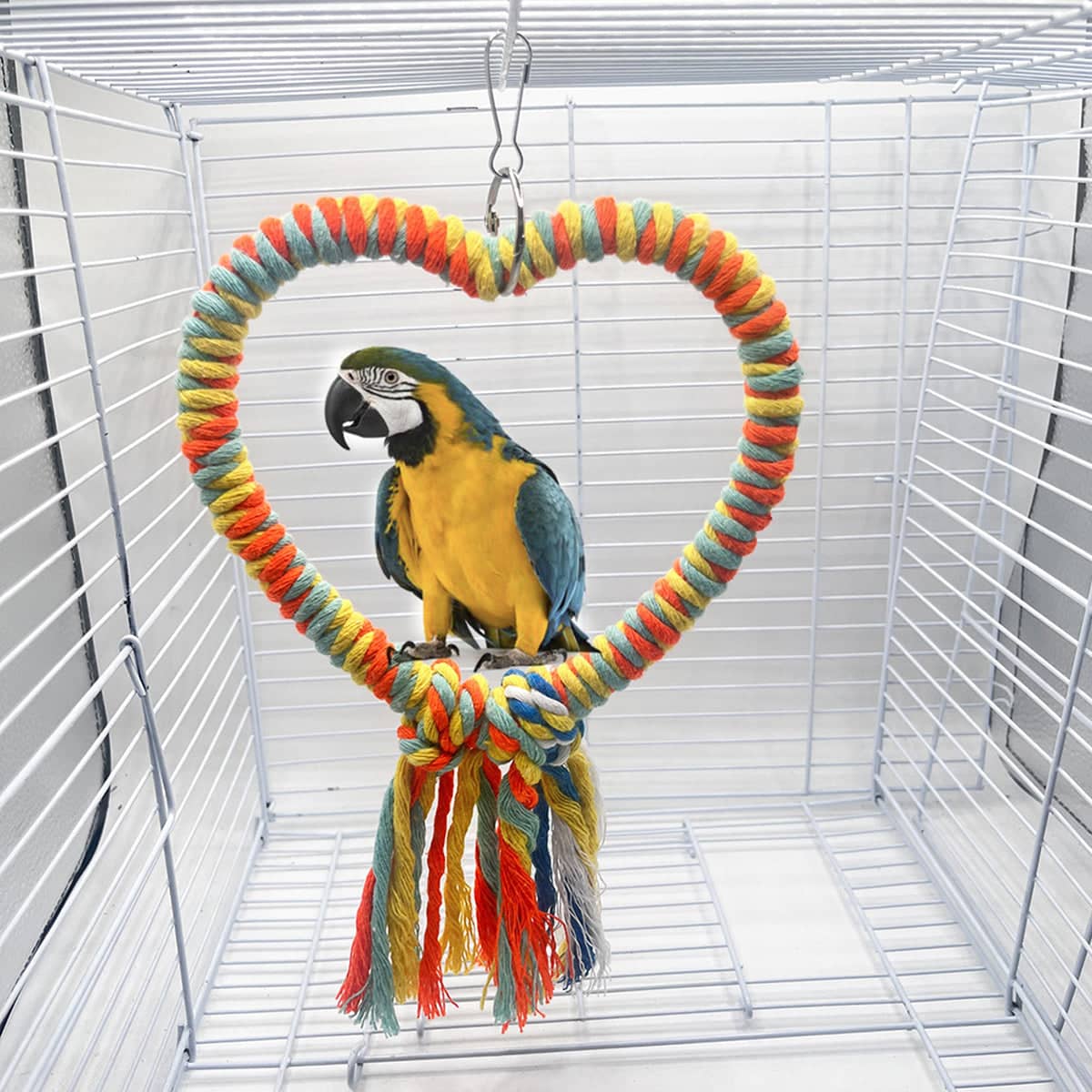 Heart Shaped Cotton Rope Bird Swing Perch, Multicolour - view 4