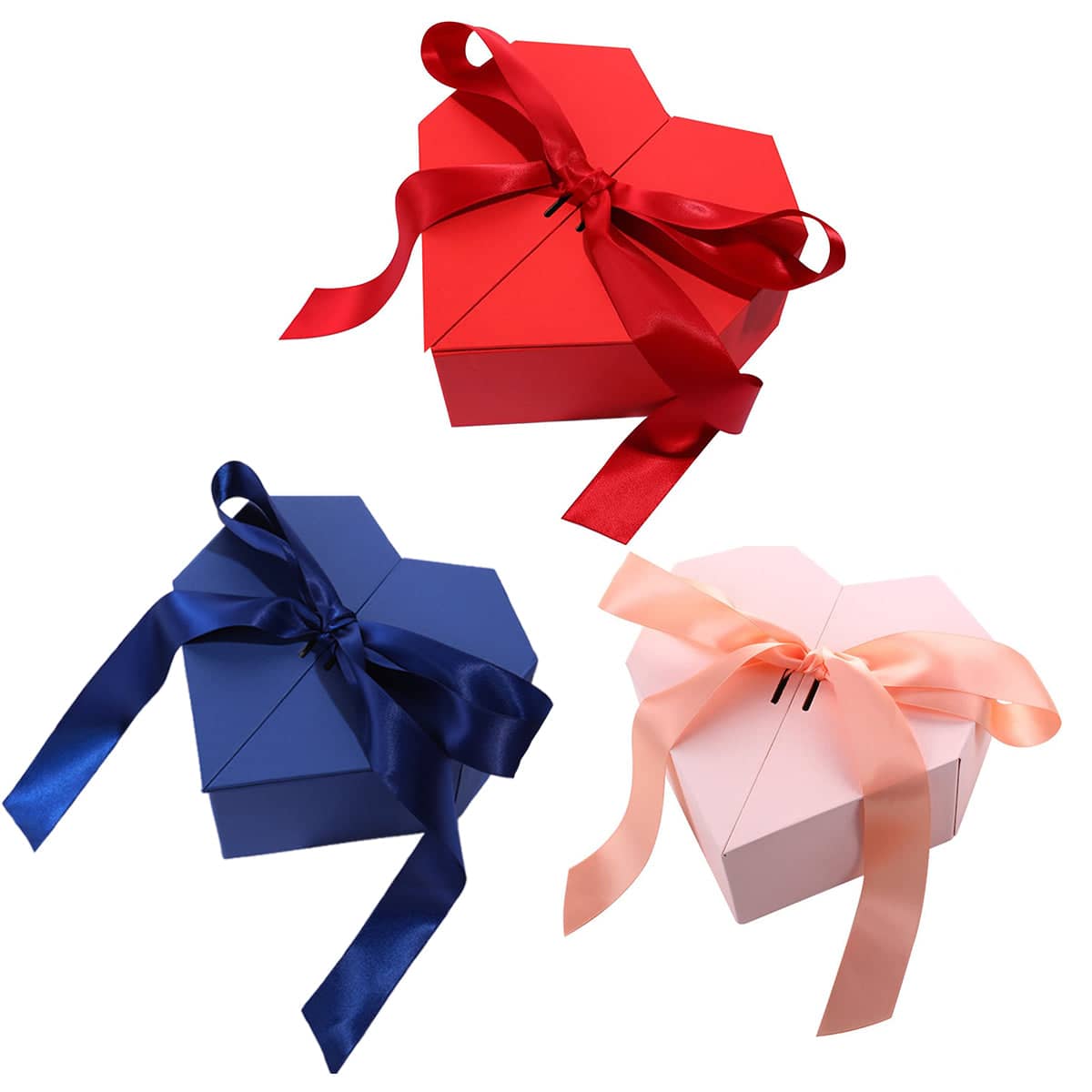 Heart Shaped Gift Box with Satin Ribbon, 21 x 23 x 10 cm - Red - view 3