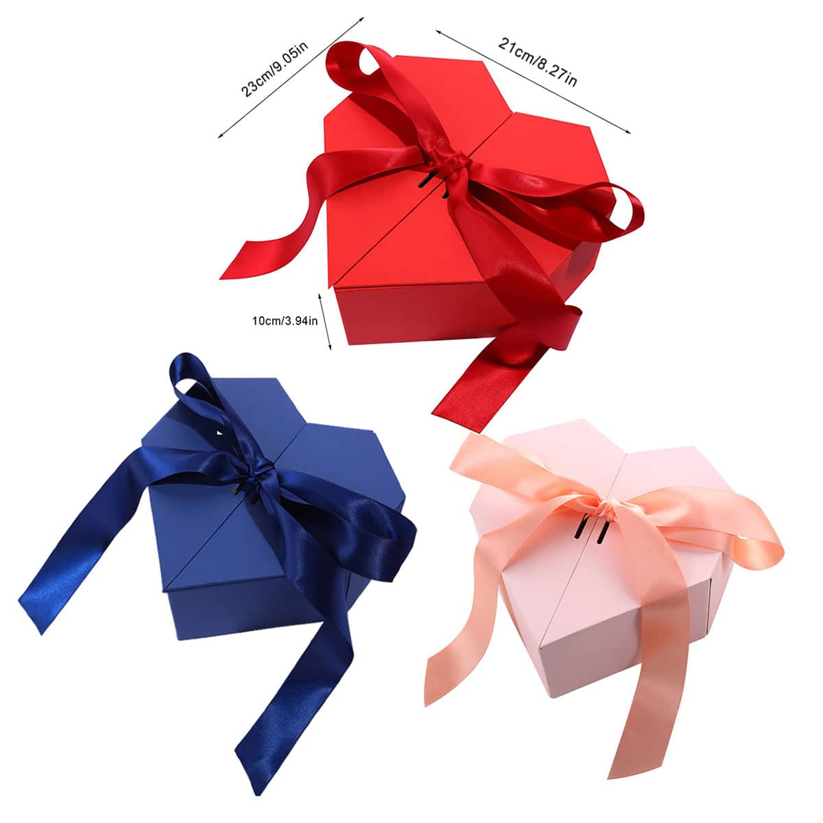 Heart Shaped Gift Box with Satin Ribbon, 21 x 23 x 10 cm - Red - view 4