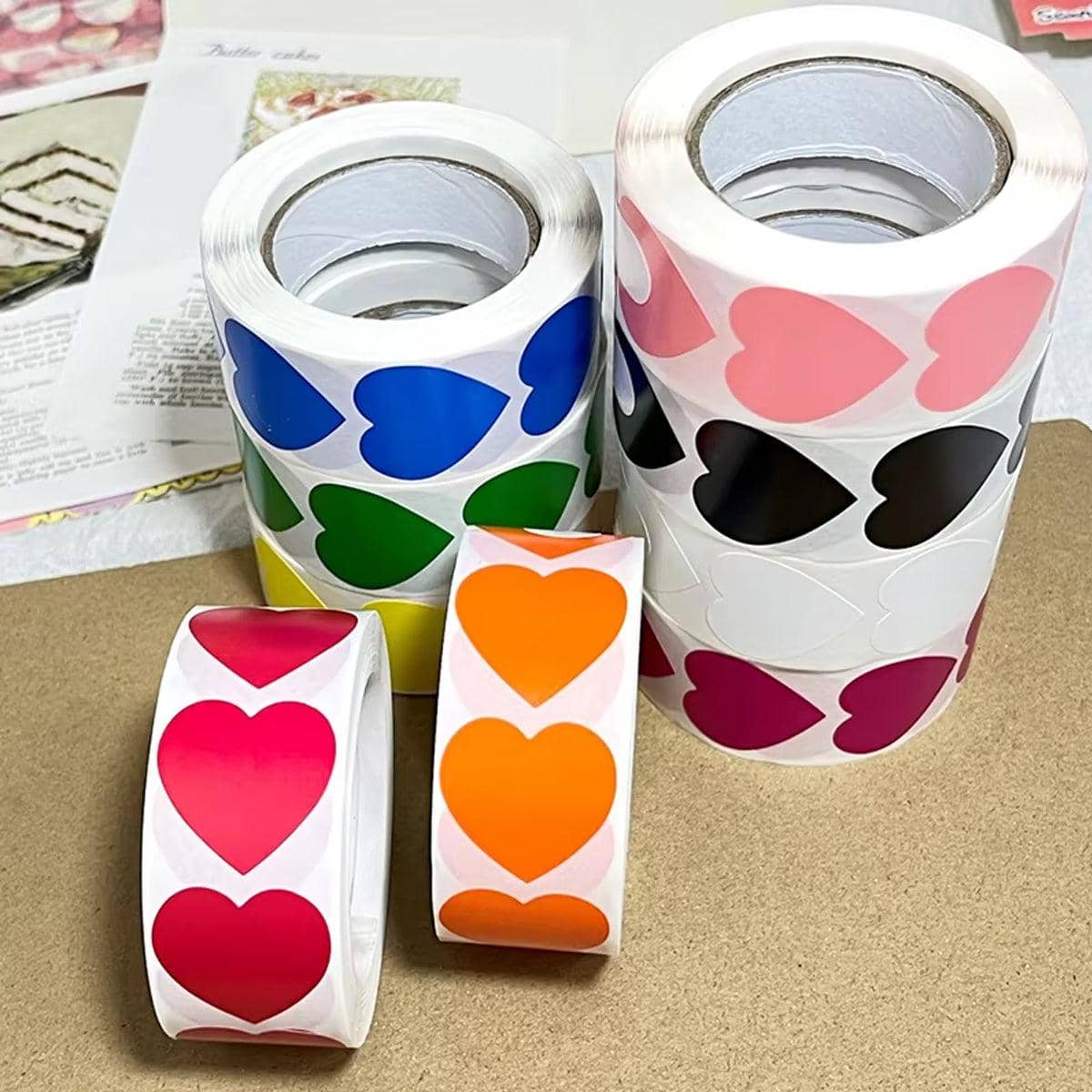 Heart Shaped Self Adhesive Stickers, 8 Rolls of 500 - Black - view 5